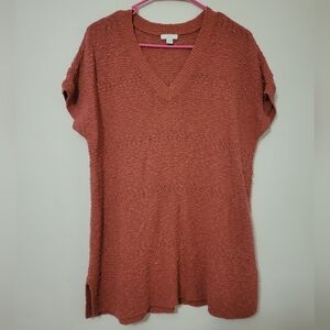 J. Jill V Neck Rust Orange Sleeveless Acrylic Blend Knit Tunic Sweater Top